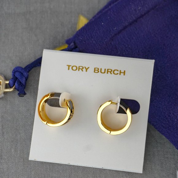 Tory Burch Kira Enamel Hoop Earrings in Black (Brand New) - Picture 4 of 8